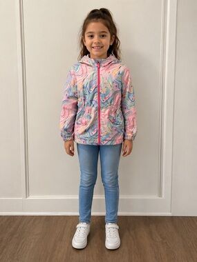 Bella & Birdie Girls Medium Bright Colourful Spring / Fall Hooded Jacket
